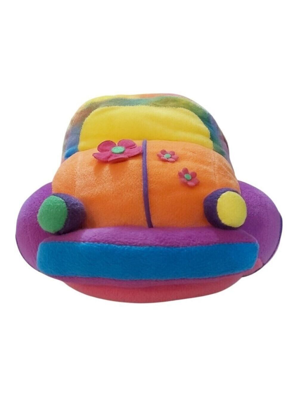 8 Inch Floral Volkswagen Beetle Plush Doll Pink Blue Flower Accents VW Bug Toy